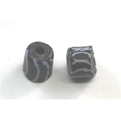 African Ghana Beads Black w/ Lt. Blue Lines Opaque 15x13mm ea