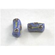 African Ghana Beads Blue & Yellow w/ Brown Dots Opaque 20x8mm ea