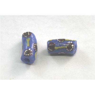 African Ghana Beads Blue & Yellow w/ Brown Dots Opaque 20x8mm ea