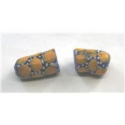 African Ghana Beads Blue w/ Large Orange Dots Opaque 25x17mm ea