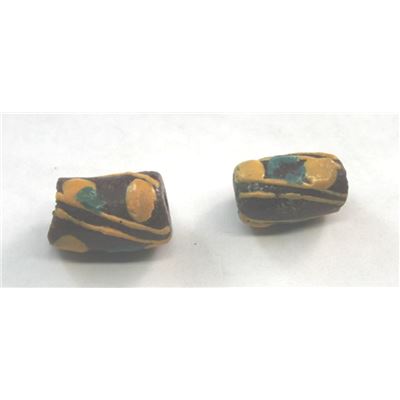 African Ghana Beads Brown w/ Orange & Green Dots Opaque 15x13mm ea