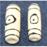 Bone Tube White with Black Circle  25x8mm ea