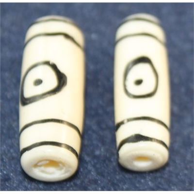 Bone Tube White with Black Circle  25x8mm ea
