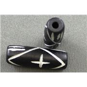 Bone Tube Black with White Cross  25x8mm ea