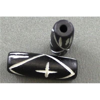 Bone Tube Black with White Cross  25x8mm ea