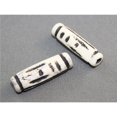 Bone Tube White with Black Lines  25x8mm ea