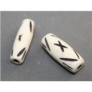 Bone Tube White With Black X  25x8mm ea