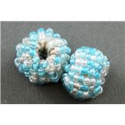 Crochet Bead 10mm Aqua /White   ea