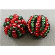 Crochet Bead 10mm Red/Green   ea