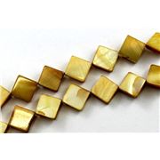 Mother of Pearl Diagonal Square Strand Gold Pearl 9x9mm ea