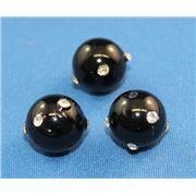 Semi Precious Black Onyx Round with Crystals 12mm ea