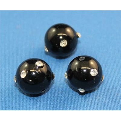Semi Precious Black Onyx Round with Crystals 12mm ea