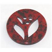 Disk 40mm 1 Hole Red Print Blooms Opaque  ea