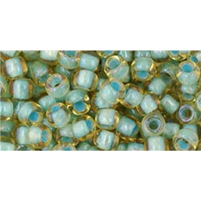 Toho Seed Bead Rainbow Lt. Topaz/Seafoam Lined Transparent 11/0 - Minimum 8g