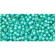 Toho Seed Bead Aqua/Lt jonquil Lined Transparent 11/0 - Minimum 8g