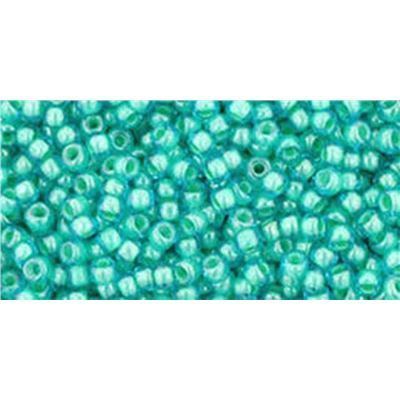 Toho Seed Bead Aqua/Lt jonquil Lined Transparent 11/0 - Minimum 8g