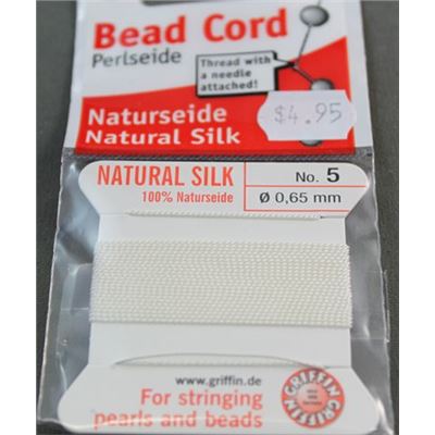Griffin Silk Cord  with Needle White 0.65mm ea