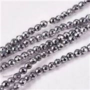 Glass Faceted Round Strand Electroplate Silver 2mm (40cm Strand) ea
