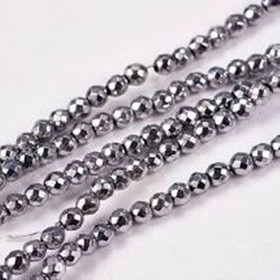 Glass Faceted Round Strand Electroplate Silver 2mm (40cm Strand) ea