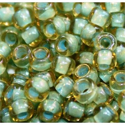 Toho Seed Bead Rainbow Lt Topaz/Sea Foam Lined Transparent 6/0 - Minimum 8g