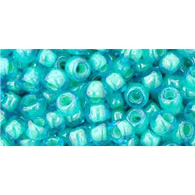 Toho Seed Bead Aqua/Lt Jonquil Lined Transparent 6/0 - Minimum 8g