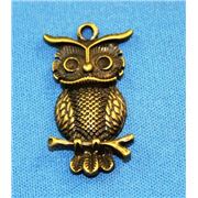 Charm Small Owl 31x17mm Antique Brass each