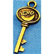 Charm Love Key Antique Gold 20mm each