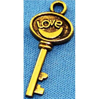 Charm Love Key Antique Gold 20mm each