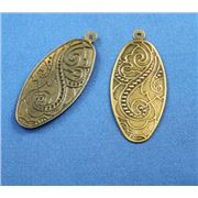 Pendant Flower Pattered Oval Antique Brass 35mm ea