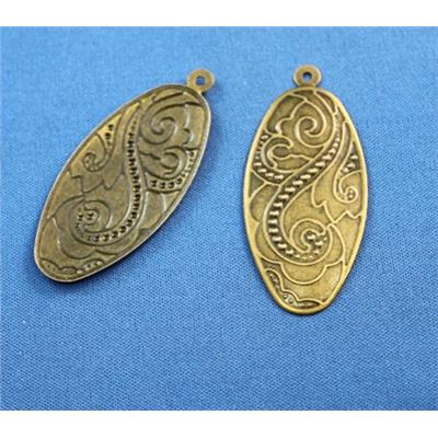 Pendant Flower Pattered Oval Antique Brass 35mm ea