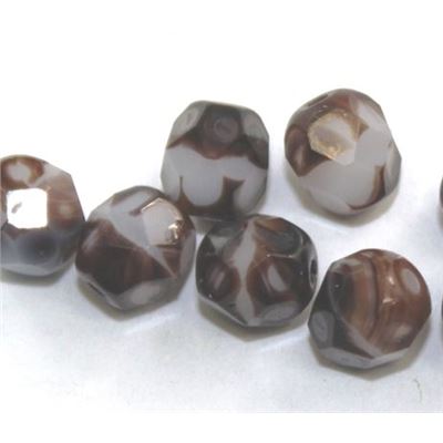Firepolished Crystal Brown/White 6mm ea
