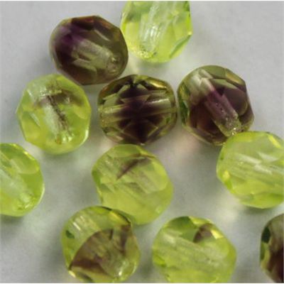 Firepolished Crystal Olivine/Amethyst 6mm ea