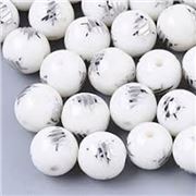 White Glass Bead With Silver Christmas Tree 10mm each