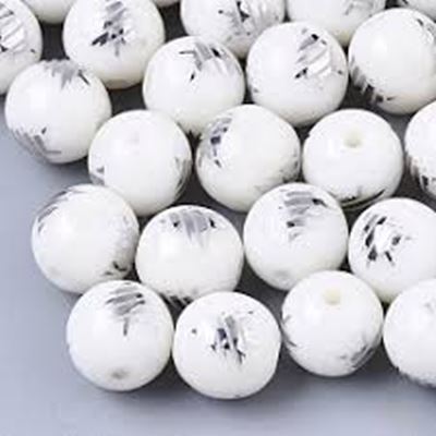 White Glass Bead With Silver Christmas Tree 10mm each