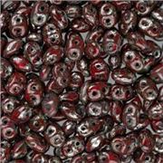 Superduo 2.5x5mm Opaque Coral Red Picasso approx 24g.