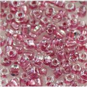 8/0 Miyuki Triangle Speckled Peony Pink Lined Crystal - Minimum 10g