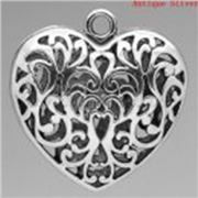 Pendant Hollow Heart Antique Silver 36x35mm ea.