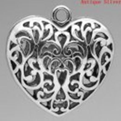 Pendant Hollow Heart Antique Silver 36x35mm ea.
