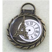 Pendant Eiffel Tower Clock Antique Brass 45x35mm ea.