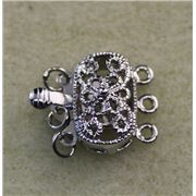 Clasp Filigree Oval 3 Strand Nickel 15x20mm ea.