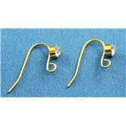 Earring Hook Clear Rhinestone Gold (per pair)