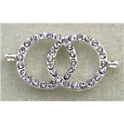 Antique Silver Rhinestone Double Ring Connector 4.2x2.2cm ea.