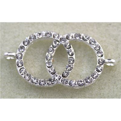 Antique Silver Rhinestone Double Ring Connector 4.2x2.2cm ea.