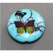 Semi Precious Howlite Round Stone w/ Butterfly Pattern Blue ea