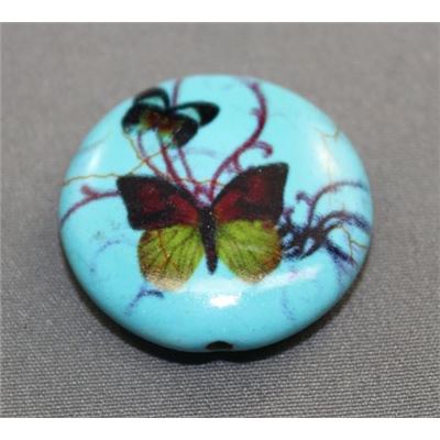 Semi Precious Howlite Round Stone w/ Butterfly Pattern Blue ea