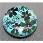 Semi Precious Howlite Round Stone w/ Flower Pattern Blue 25mm ea
