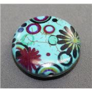 Semi Precious Howlite Round Stone w/ Colourful Flower Pattern Blue 25mm ea