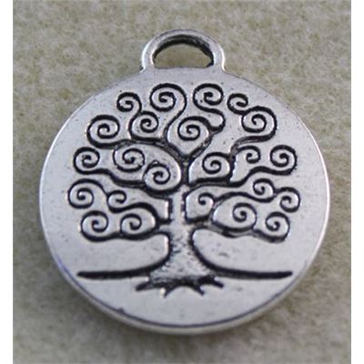 Charm Round Tree Of Life Antique Silver 15x12mm each