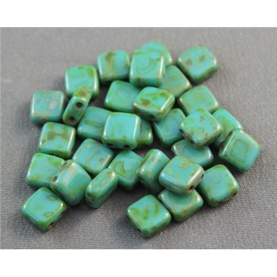 CzechMates Tile Bead 6mm Picasso-Persian Turquoise