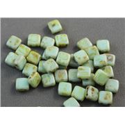 CzechMates Tile Bead 6mm Picasso Pale Turquoise ea.